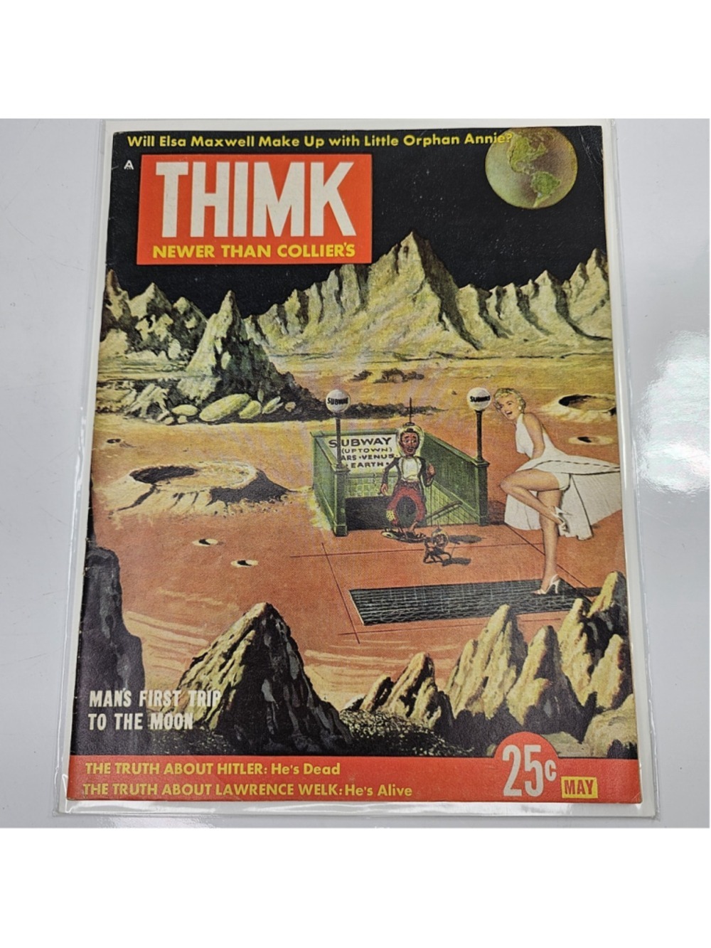 THINK #1 1958 Magazine May Parody Satire Marilyn Monroe Moon Cover Humor